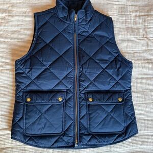 J. Crew Quilted Navy and White Checkered Puffer Vest